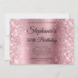 Invitation Monogramme à huile rose pâle Glittery 50e annivers