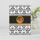 Invitation MONOGRAMME AGATE ORANGE DAMAS, noir et blanc (Debout devant)