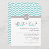 Invitation Monogramme Aimee Chic Chevron| Mariage turquoise (Devant / Derrière)