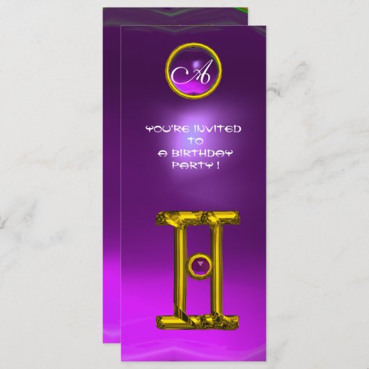 Invitation MONOGRAMME ALEXANDRITE GEMINI, améthyste jaune vif (Devant / Derrière)
