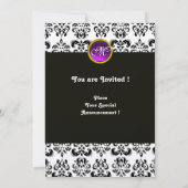 Invitation MONOGRAMME AMÉTHYSTE VIOLET DAMAS, noir et or (Dos)