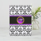 Invitation MONOGRAMME AMÉTHYSTE VIOLET DAMAS, noir et or (Debout devant)