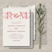 Invitation Monogramme Ampersand rouge rose QR Code Mariage