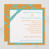 Invitation monogramme Aqua et Tangerine Carré (Devant / Derrière)