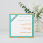 Invitation monogramme Aqua et Tangerine Carré (Debout devant)