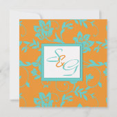 Invitation monogramme Aqua et Tangerine Carré (Dos)