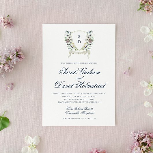 Invitation Monogramme Aquarelle Floral Mariage Crest Invitati