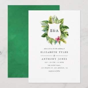 Invitation Monogramme aquarelle mariage tropical d'été de pla