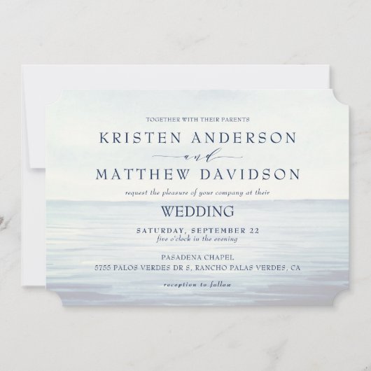 Invitation Monogramme Aquarelle Océan Ancre nautique Mariage (Devant)