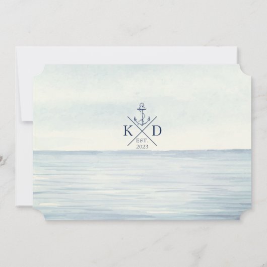 Invitation Monogramme Aquarelle Océan Ancre nautique Mariage (Dos)