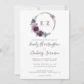 Invitation Monogramme Aquarelle Purple Floral Mariage (Devant)