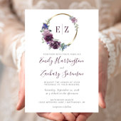 Invitation Monogramme Aquarelle Purple Floral Mariage