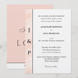 Invitation Monogramme aquarelle rose minimaliste 
