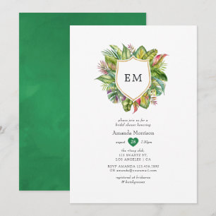Invitation Monogramme aquarelle tropical douche de mariée d'é