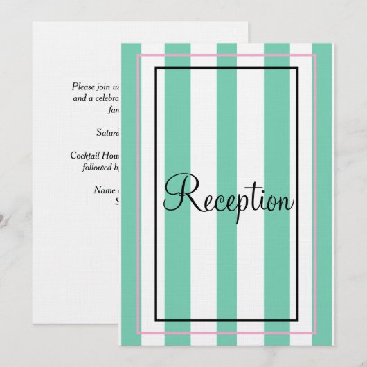 Invitation Monogramme argenté bandes vertes et blanches de ré (Devant / Derrière)
