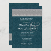 Invitation Monogramme argenté et turquoise de ruban de (Devant / Derrière)