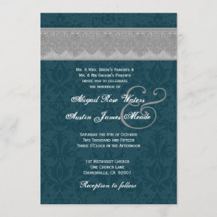 Invitation Monogramme argenté et turquoise de ruban de