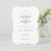 Invitation Monogramme argenté simple et élégant pour mariage (Debout devant)