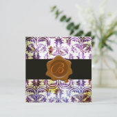 Invitation MONOGRAMME AU SCEAU DE CIRE DAMASSÉ ANTIQUE, viole (Debout devant)