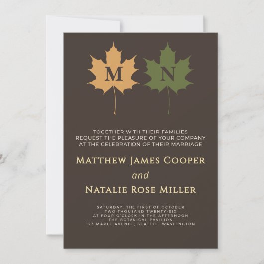 Invitation Monogramme Automnal Brun Foncé Rustique Olive Vert (Devant)