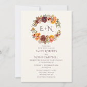 Invitation Monogramme Automne Plum Rustique Orange Floral Mar (Devant)