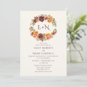 Invitation Monogramme Automne Plum Rustique Orange Floral Mar (Debout devant)
