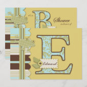 Invitation Monogramme avec le baby shower de grenouille et (Devant / Derrière)