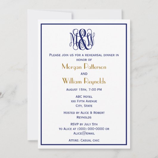 Invitation Monogramme B&G Navy écriture Vine Mariage DIY BG R (Devant)