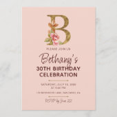 Invitation Monogramme B orné de roses roses blush (Devant)