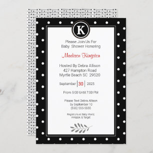 Invitation Monogramme Baby shower noir et blanc