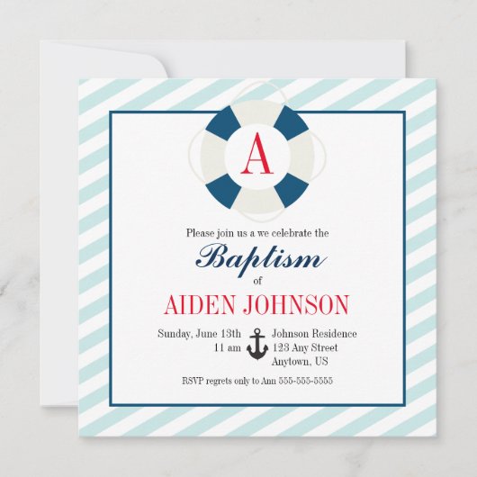 Invitation Monogramme Baptismal Nautique (Devant)
