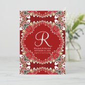 Invitation Monogramme Batik rouge Mariage 5X7 (Debout devant)