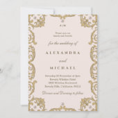 Invitation Monogramme Beige Orné Victorien Vintage Mariage (Devant)