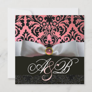 INVITATION MONOGRAMME BLACK BLACK RIBBON