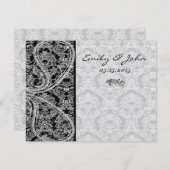 Invitation Monogramme Black Mariage damassé Numéro de tableau (Devant / Derrière)