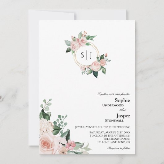 Invitation Monogramme blanc flou tout en un Mariage (Devant)