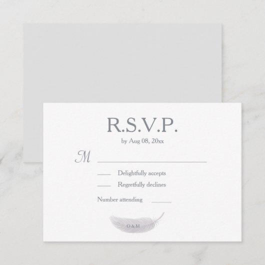 Invitation Monogramme Blanc Gris Angel Plumes Mariage RSVP (Devant / Derrière)