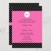 Invitation Monogramme blanc noir, rose chaud Mariage de point (Devant / Derrière)