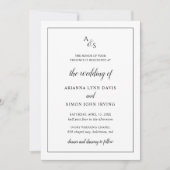Invitation Monogramme blanc noir simple Mariage élégant (Devant)