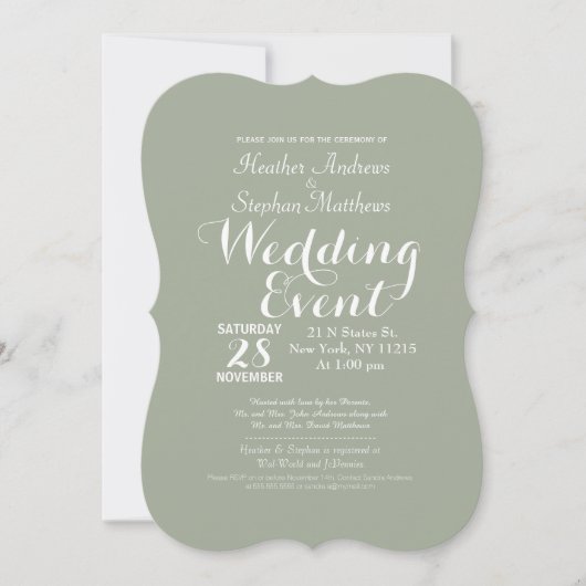 Invitation Monogramme blanc noir vert de couleur verte simple (Devant)