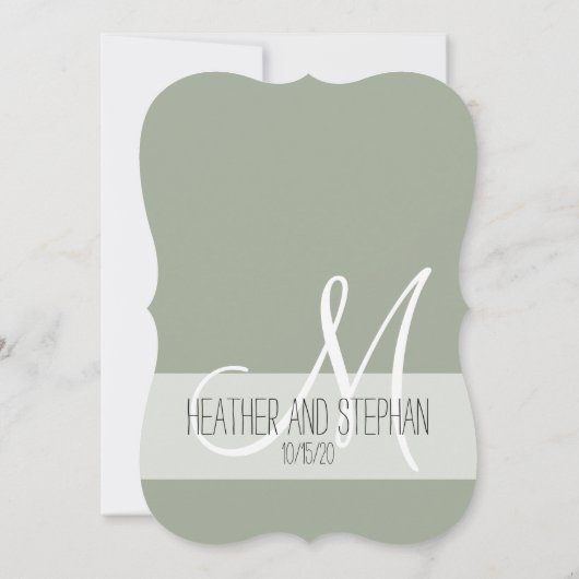 Invitation Monogramme blanc noir vert de couleur verte simple (Dos)