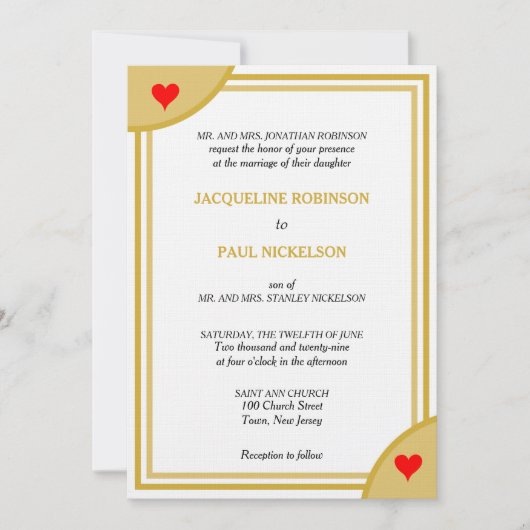 Invitation Monogramme blanc or Mariage géométrique Coeurs rou (Devant)