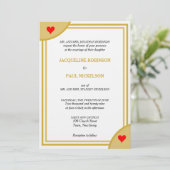 Invitation Monogramme blanc or Mariage géométrique Coeurs rou (Debout devant)