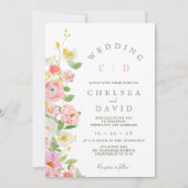 Invitation Monogramme blanc rose moderne Mariage floral (Devant)
