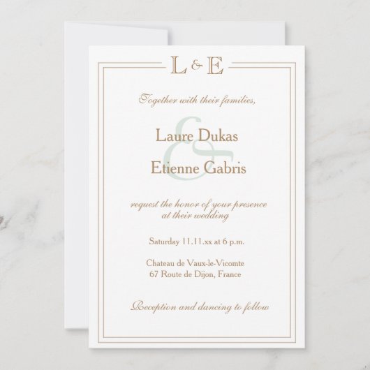 Invitation Monogramme Blanc Sage Or Ampersand Mariage moderne (Devant)