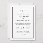 Invitation Monogramme blanc simple Mariage moderne (Devant)
