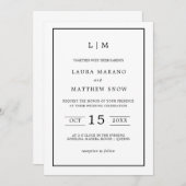 Invitation Monogramme blanc simple Mariage moderne (Devant / Derrière)