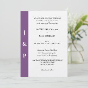 Invitation Monogramme blanc violet poussiéreux minimaliste