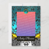 INVITATION MONOGRAMME BLEU BLANC NOIR DAMASSE BABY SHOWER (Devant)
