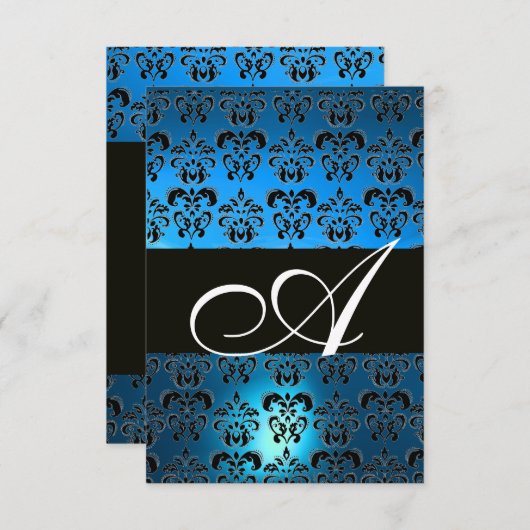 INVITATION MONOGRAMME BLEU BLEU BLACÉ BLANC DAMASK (Devant / Derrière)